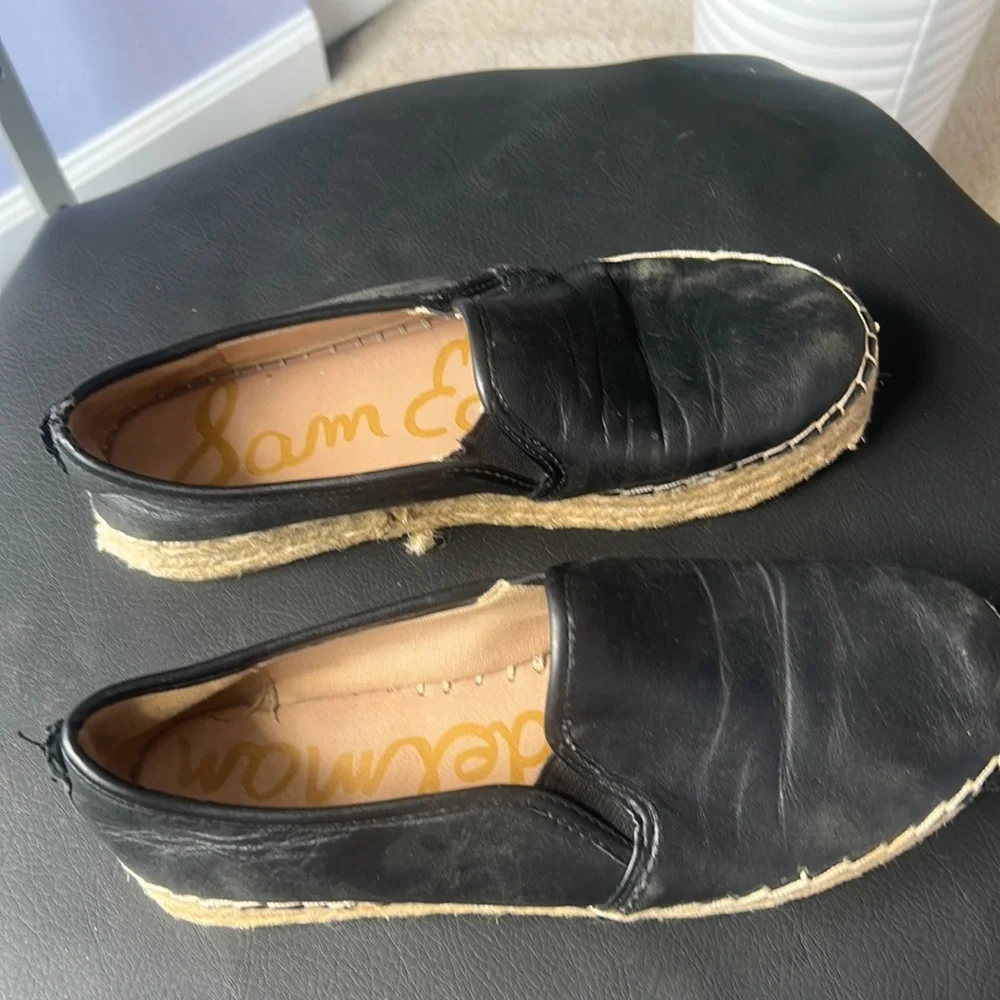 (Flaws) Sam Edelman Carrin Black Leather Platform Espadrilles Size 7